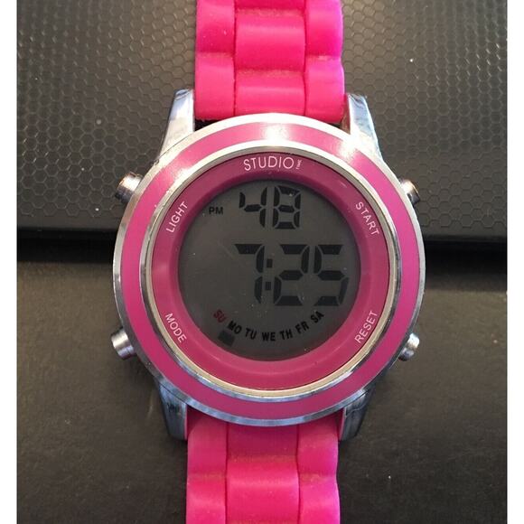 Women's Studio Digital Watch, Pink Poly Band,Metal Case, New Battery - Picture 1 of 2